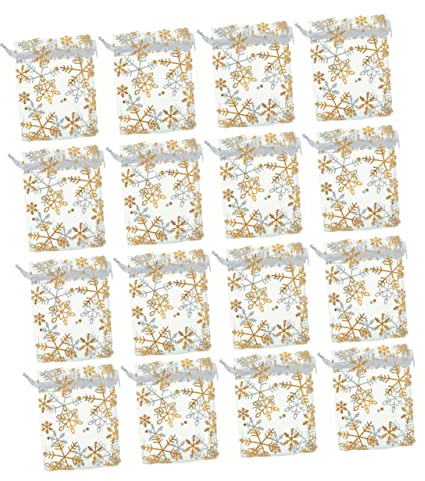 KOMBIUDA Organzasäckchen Weihnachten 9x12cm Schneeflocken Kordelzugbeutel Weißer Mesh Geschenkbeutel Für Schmuck Süßigkeiten Weihnachtsdeko Party Überraschung Kinder