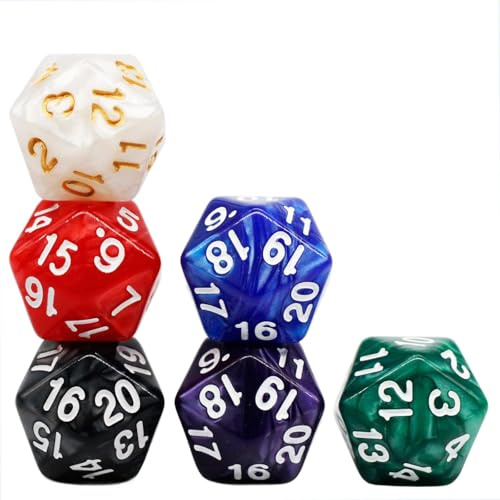 ZYWQ D20 Polyedrische Würfel, 6 Stück D20 Würfel Dice Spielwürfel 20-seitiges Würfel-DND-Würfelset für Dungeons and Dragons, RPG, MTG-Tischspiele (6 Farben)
