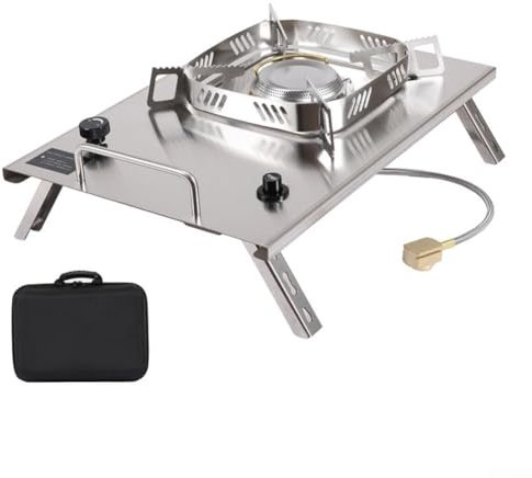 Réchaud à gaz portable en acier inoxydable, fonte d'aluminium et cuivre pour barbecue en plein air (argenté)