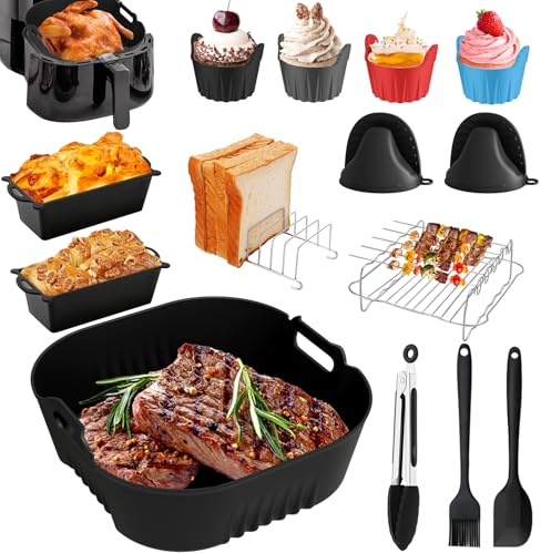 Accessori Friggitrice ad Aria per Philips 3000 Series XL 6.2L, 19 Pezzi | Accessori Stampi in Silicone per Philips 5000 Series XXL 7.2L HD9285/90 con Pirottini Muffin, Teglia Pane Antiaderente,ecc.