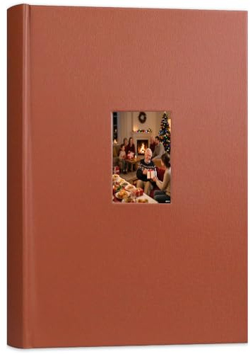Ruibytree álbum de fotos 10x15 cm, 450 fotos con espacio para escribir - Tapa de cuero con ventana frontal, para boda, familia, vacaciones (Marrón)