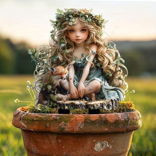 HerYinger Baum Elfe Gartenstecker Dekoration Acryl 2D Ornamente Pflanze Lustige Gartenfiguren Baumstecker Gartenschilder Blumenstecker Frühlingsdeko für Hof Rasen Terrasse (FeeFuchs)
