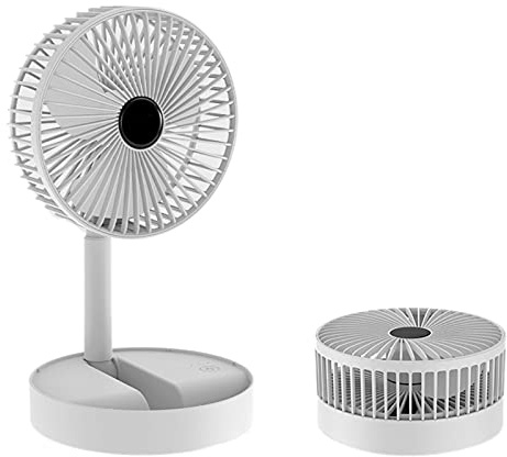 Ventilatore pieghevole portatile USB di ricarica con asta telescopica regolabile in altezza, velocità del vento a 3 marce, rotazione di 270°, funzionamento silenzioso, base di grande capacità per
