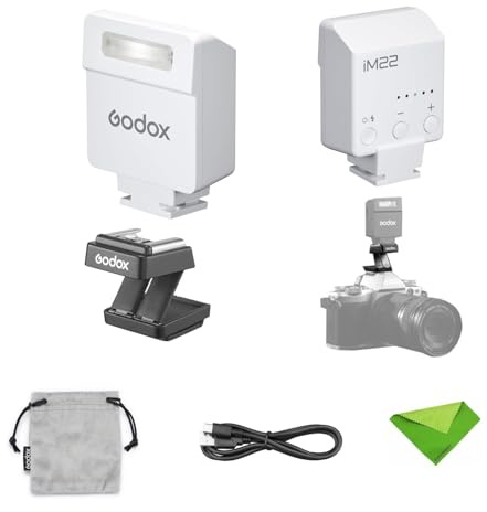 Godox iM22 Mini Flash+Hot Shoe Riser for Canon, Sony, Fuji, Nikon, Panasonic Olympus Pentax, 3s Recycle Time, Approx.440 Flash Times, Speedlight for Sony ZV1, NOT for ZV-1F (White)