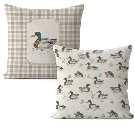 FGFK Farmhouse Mallard Duck Pillow Covers 18x18, Mallard Duck Nursery Decor, Ducks Hunting Gifts Decorative Throw Pillow Covers for Kids Room Home Living Room Bedroom Sofa Couch Set of 2