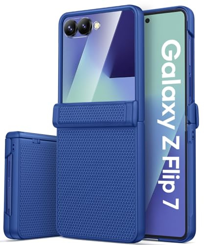 SIXBOX Funda para Samsung Galaxy Z Flip 7 con Protección de Pantalla Externa, Protección de Bisagra Resistente, Carcasa Antigolpes, Cubierta Delgada Antideslizante, Robusto para Z Flip 7, Azul Claro