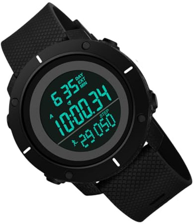 VALICLUD Montre-Bracelet Multifonction pour Homme Étanche Noire Numérique Chronomètre Podomètre Sport Extérieur