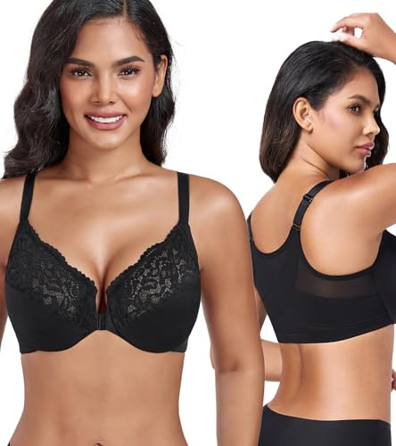 DotVol Damen Vorderverschluss BH mit Bügel Racerback Starker Halt | Minimizer, ungefüttert, ungepolstert, Starker Halt, Große Größen, weich, Komfort, Frauen, Unterwäsche