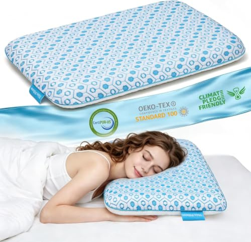 Niceeday Oreiller en mousse à mémoire de forme ultra fin de 5,7 cm avec gel rafraîchissant, coussin plat respirant pour dormir sur le ventre et le dos, housse lavable