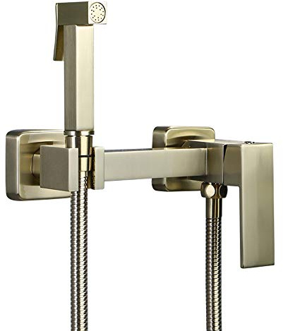 Rociador de bidet de oro cepillado con agua fría y caliente latón portátil de tela portátil lavadora de pañales de ducha juego de ducha de baño montada en la pared bidet bidet para higiene personal,