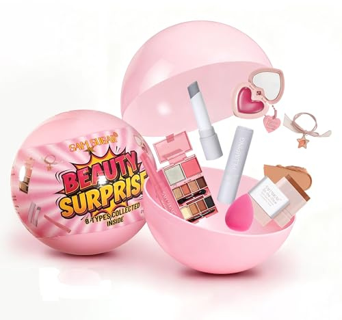 Set regalo natalizio sferico per la bellezza - Rossetto, palette di ombretti, fard, fondotinta e spugnetta per il trucco in una pallina decorativa, perfetto come regalo per la famiglia,7Pcs