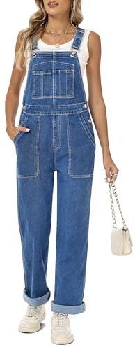Fengbay Damen Latzhose Jeans Baggy Stretch Gerades Bein Demin Bib Overall | Weites Bein Jumpsuit Hosen Mit Verstellbare Trägern, Handy Patch Pockets, Lässiger Alltagslook für Jede Jahreszeit