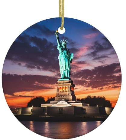 WHJSHOP Statue of Liberty, USA-Bild, Weihnachtsbaum, Keramik, rund, 7,4 cm