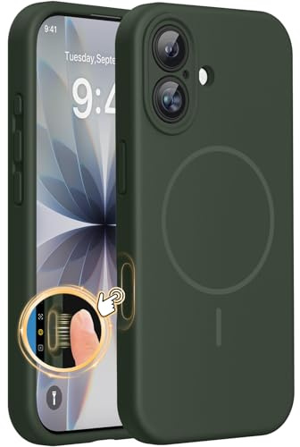 Miracase für iPhone 17 Hülle mit MagSafe, Flüssigsilikon-Hülle | [weiches, kratzfestes Mikrofaser-Innenfutter] 3,0 mm verdickter Stoßfester Handyhülle für iPhone 17, Dunkelgrün