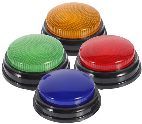 FELTECHELECTR Botones de Juego con Luz y Sonido para Fiestas Pulsadores de Respuesta Multicolor Accesorio Divertido para Concursos y Eventos Set de 4 Piezas de Plástico para Juegos de Broma