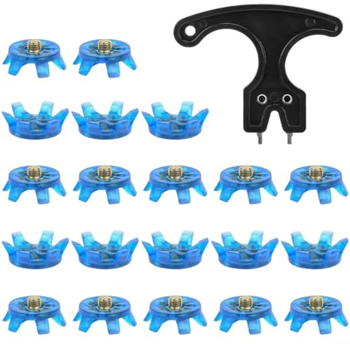Puupaa Crampons de golf de rechange pour crampons en TPU – Lot de 20 + 1 avec clé incluse, clous de chaussures à vis compatibles avec la plupart des chaussures de golf (bleu)