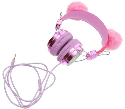 HEALSOPTHY Over Ear Kopfhörer mit Mikrofon Flauschige Katzenohren 3,5 mm Kabel Kompatibel für Handy Tablet und Laptop Modisch mit Strass und Pailletten Rosa Zufällige Farbe