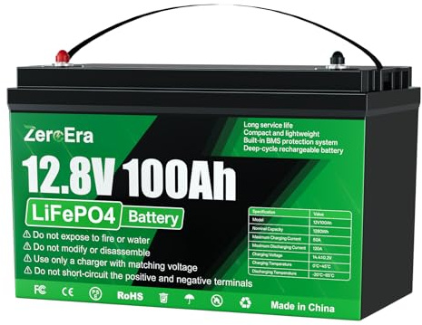 LiFePO4 Batterie 12V 100Ah,1280Wh Lithium Batterie mit Tieftemperatur Schutz 100A BMS,10000–15000 Ladezyklen,Unterstützt Reihen/Parallelschaltung für Energiespeicher für zu Hause(1 * 12V 100AH)
