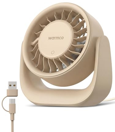 Warmco Ventilateur de bureau USB, contrôle tactile à 3 vitesses, alimentation USB-A et USB-C 2 en 1 (sans batterie), inclinaison réglable à 120°, couvercle amovible, ventilateur de table compact pour