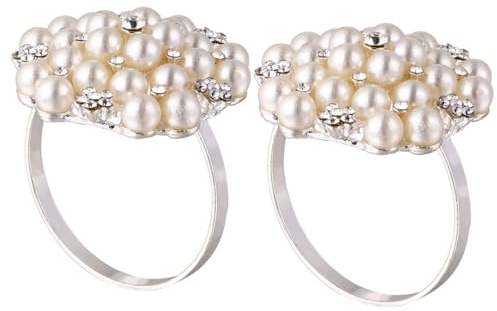 SWETRACE Elegante Silberne Serviettenringe aus Metall mit Perlen und Diamanten Wiederverwendbar 6 Stück für Partydekoration und Festliches Abendessen