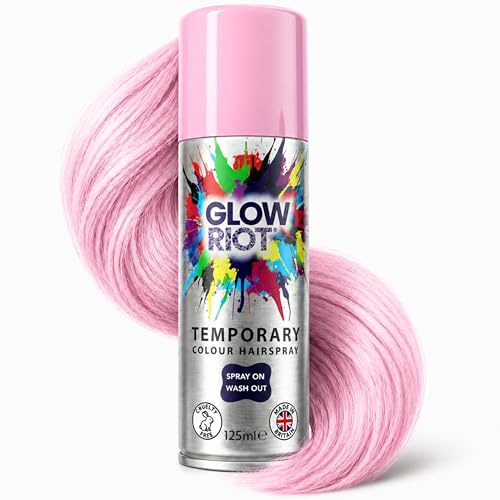 Glow Riot Temporary Colour HairSpray, Spray On Wash Out Formula, Made in the UK, Certified Cruelty Free, Skin, Hair, Clothing and Child Safe (Pastel Pink) | Spray On Wash Out Formula, Made in the UK, Certified Cruelty Free, Skin, Hair, Clothing and Child Safe
