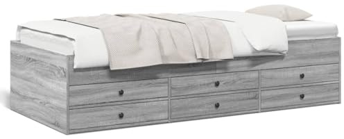 HETFTJN Tagesbett Grau Sonoma 90x190 Holz MDF mit 6 Schubladen Rollen Schlafsofa Modernes Daybed Einzelbett für Wohn Schlafzimmer Jugendzimmer