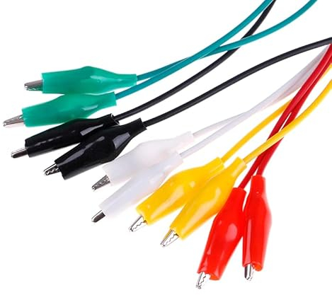 Câbles avec pince crocodile pour test | Câbles de mesure pour tests | Pinces à double extrémité | Pinces crocodiles | Câbles métalliques | Contient 10 fils | 50 cm | Multicolore