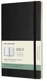 Moleskine - 18-Monats Wochenplaner/Terminplaner, Terminkalender 2020/2021, Wochennotizbuch mit Softcover und elastischem Verschluss, Format Large/A5 13 x 21 cm, Farbe Schwarz, 208 Seiten