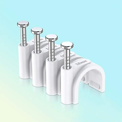 Fermacavi Muro,Fermacavo Fisso Tondi 100 PCS Chiodi per Fili a Muro​Nylon Gestione Cavi con Chiodi in Acciaio Ferma Cavi per Pareti Ufficio Casa Fissaggio Cucina Bianco 10MM