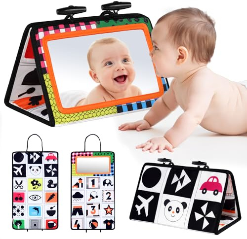 Vicloon Miroir pour Bébé avec Livre Pétrissant, Jouet pour Bébé avec Miroirs Pliable et Amusant Jouet avec Tissus Doux Jouet d'Éveil, Jouet Éducatif pour Enfant 0-18 Mois