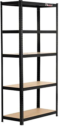 Rhino Racking – 2 Bays – Heavy-Duty Garage Shelving Units – Black – 5 Tier Storage Shelves– 180x90x40cm – 200kg Load Weight Per Tier – 1000kg Per Unit – Shed Shelving