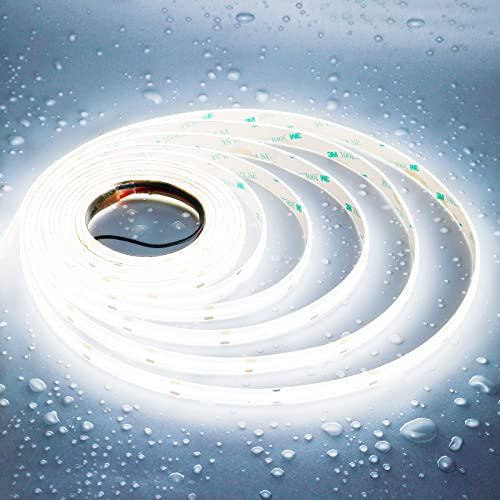 JOYLIT PRO+ 24V COB LED Streifen 5M 6000K 1900LM/M Sehr Hell Wasserdicht | CRI 95+, 18W/M, 480 LEDs/m, Punktlos , Dimmbares Kaltweiß, Selbstklebend, Zuschneidbar, für Küche, Bad(Nur Leuchte)
