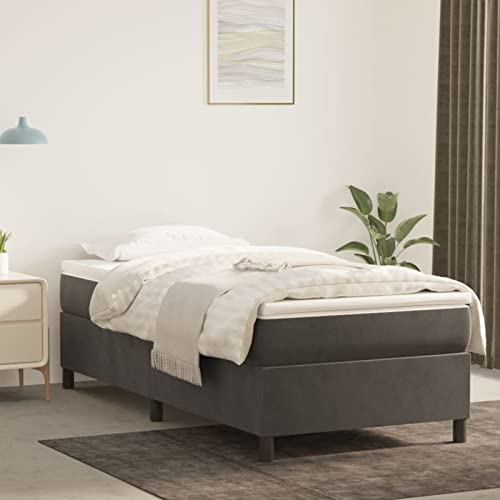 Tidyard Sängram, stoppad säng, ungdomssäng, gästsäng, sovrumssäng, dubbelsäng/enkelsäng, balksäng, sängram med ribbotten, träsäng, mörkgrå, 90 x 190 cm, sammet