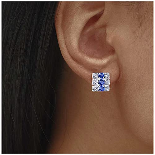 Inateannal Vintage Cz Zaffiro Quadrato Orecchini Cristallo Strass Blu A Perno Argento Minimalista
