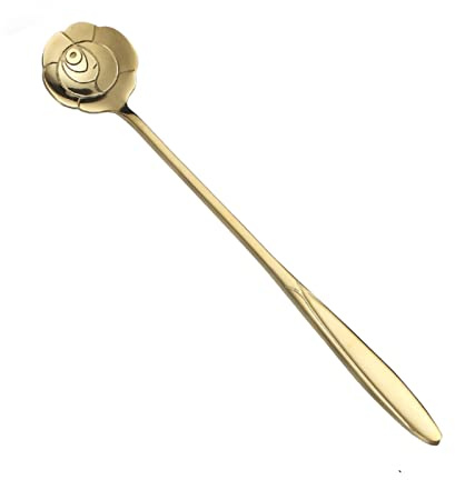 Cuchara de Postre, Cuchara de Café de Flores de 7 Pulgadas Cuchara Dorada de Acero Inoxidable con Mango Largo, Cuchara de Azúcar para Café Té Helado(Rosa)