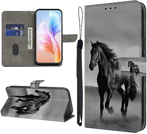 KEDBBAO Handyhülle für Google Pixel 6A Hülle Muster Klapphülle für Pixel 6A Leder Tasche Case Flip Magnet Motive Wallet Schutzhülle, Schwarzes Pferd