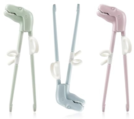 Rumyve 3pcs Dinosaur Learning Chopsticks,Reusable Training Chopsticks,Non-Slip Indent Tips and Adjustable Finger Loops