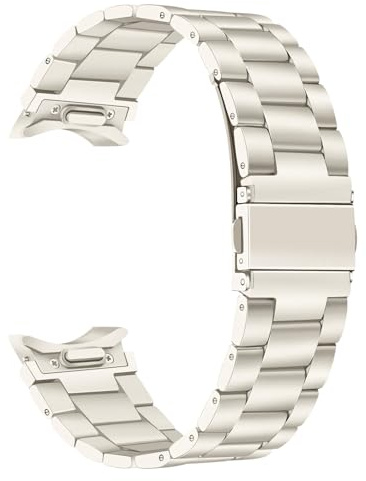 TRUMiRR Ein Klick Armband Ersatz für Galaxy Watch 7 6 40mm Frauen, No Gap Edelstahl Uhrenarmband Creme Gold Armband für Samsung Galaxy Watch 7 6 5 4 40mm 44mm