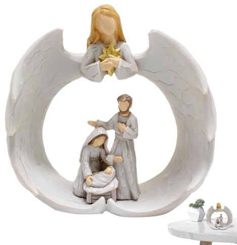 Generisch Estatua de Belén, estatua de la Sagrada Familia - Ángel de Navidad Figuras de Belén Interior - Figuras de resina, Estatua de la Sagrada Familia, Decoración estacional para Navidad