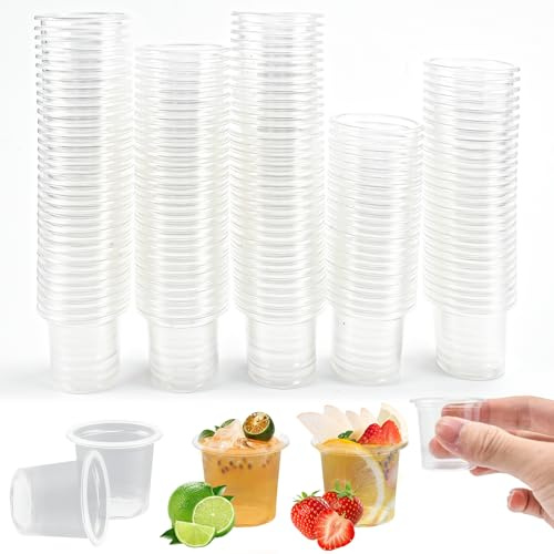YBCCBY 200Pcs Plastic Shot Glasses, 20ml Reusable Shot Glasses Crystal Shots Glasses Durable Shots Glass Clear Party Cups Glass Mini Sample Tasting Cups for Parties, Weddings, Hen Parties