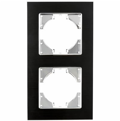 Élément encastré en aluminium noir, cadre 2 éléments, horizontal, idéal pour installations électriques et design moderne.