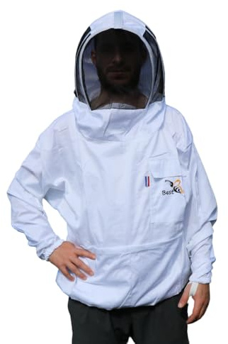 Best Bee Imkerei aus dickem Stoff und hochwertiger Baumwolle, zum Hineinschlüpfen, bequeme und feste Kapuze, Taschen für Werkzeuge – Bienenzuchtjacke gegen Wespen & Bienen zum Überziehen, weiß, 3XL