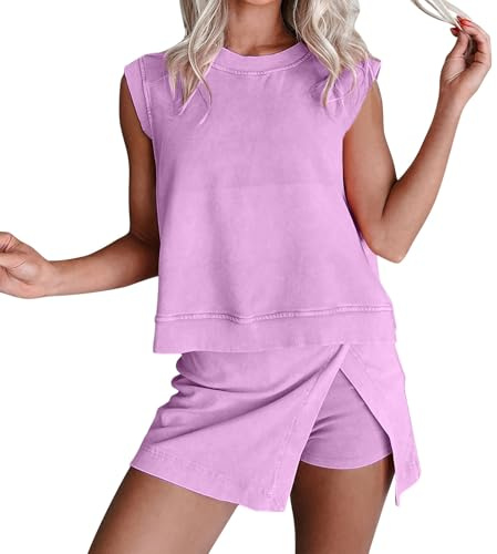 Set mit Weste und Shorts für Damen, ärmelloses Oberteil und Rock, Tank-Top-Set, integrierte Shorts, atmungsaktives Sport-Outfit, zweiteilig, Tennis, Sweatshirts, Skorts, passende Sets