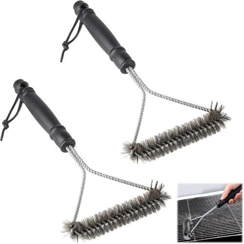 WUBAYI 2 cepillos para barbacoa y cepillo de limpieza para barbacoa, cerdas de alambre de acero inoxidable para limpieza de parrilla, sartenes de horno y rejillas de refrigeración, cepillo de alambre
