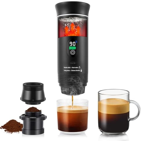 Portable Coffee Maker, 20 Bar Extraction Electric Travel Espresso Coffee Machine with Self-Heating Compatible with NES/DG Capsule & Ground Coffee for Camping Travel Car Office, Type C, 80 Brews