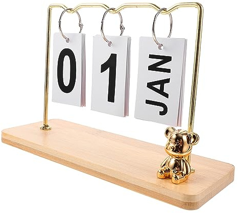 Uonlytech Holz Flip Desk Kalender Manueller Wiederverwendbarer Tischkalender mit Coil Ring Rustikales Design Kompakte für Schreibtisch Praktische Datumsanzeige und Dekoratives