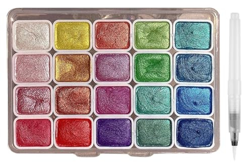 Metallic Watercolour Paints Set, 20 Colors Glitter Watercolour Paint Set, Solid Glitter Paint for Artists, Beginners & Painting Lovers