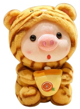 Xiyocadt Schwein Plüschtier, Stofftier Schwein mit Bubble Tea Cup, Weich Gemütliches Kuscheltier, Cartoon Tier Weiche Plüsch, Geschenk für Kinder (25 cm,Tiger)