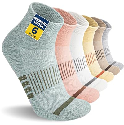 Niofind Merino vandringsstrumpor för kvinnor och män, ventilerande kvartssneakers, strumpor, ullstrumpor, vadderade löparstrumpor, korta sportstrumpor för vardag, sport, utomhus, 6 par