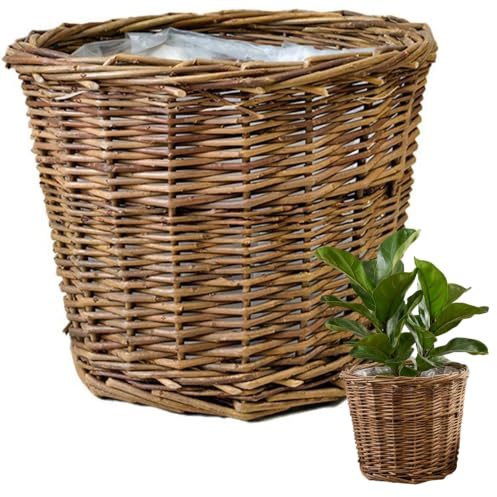 Neptuiby Handvävd korg med foder naturlig brun rotting växtkruka för inomhusväxter växtkorg flätverk planterare dekorativ blomkruka skydd 7,9 x 6,3 tum